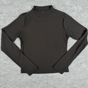 Alina Rae Shirt Womens Medium Black Ribbed Mock Neck Long Sleeve Stretch Top